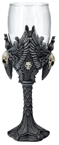 Verre à vin motif crâne de corbeau ailé 200 ml – Verre gothique Fantasy figure corbeau tête de mort, FS26281