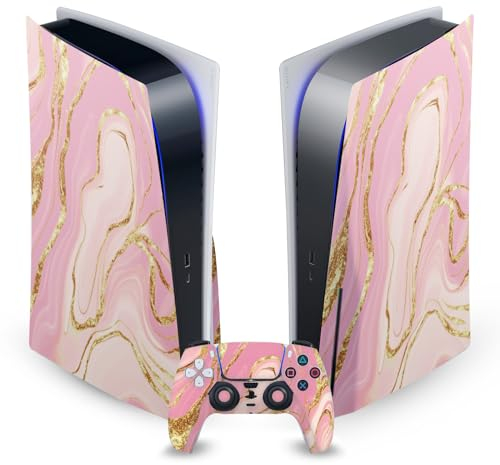 Head Case Designs Pink and Gold Marble Vinyl Faceplate Sticker Gaming Skin Decal Cover Compatible With Sony PlayStation 5 PS5 Disc Edition Console & DualSense Controller
