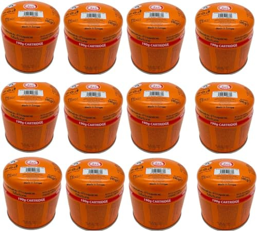 SMH LINE® 12 x 190 g butano cartuccia a gas universale con valvola di sicurezza Bunsen Bruciatore a gas propano Mix fornello da campeggio fornello a gas per saldatura sistema di arresto a gas