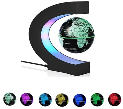 Magnetic Levitation Globe,Floating Rotating World Map Globe,Geographic globes Cool Gadget With Colored LED Lights and C Shape Anti Gravity ,Home/Office Desk Decor Display Stand,Gift for Kid/Student