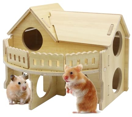 JVHLOV Holzhaus Für Hamster, Holz Hamsterhaus, Hamster Haus mit Leiter, Hamster Haus Holz, Für Zwerghamster, Rennmäuse