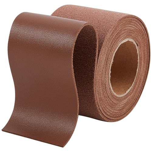GORGECRAFT 2m x 50mm Flat Leather Cord With Litchi Grain Strips 1.7mm Thick Single Sided Imitation Strap Threads Rope for DIY Crafts Belt Furniture Handles Jewelry Making, Saddle Brown