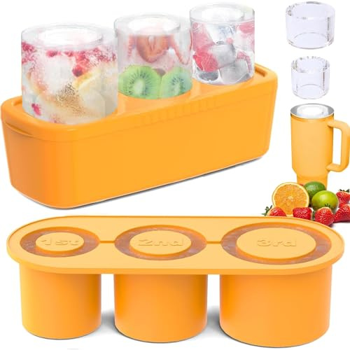 ROMANVIC Ice Cube Bricka för tumbler Cup, isbitsbehållare silikon med lock och behållare, 3 fack isbitsform, för 40 ounces tumbler bägare cocktails, whisky, frukt fruktpuréer