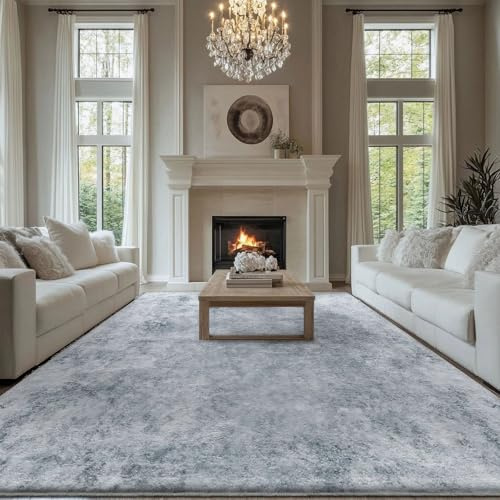 Tinyboy-hbq Teppich Wohnzimmer Kurzflor,Passend für Outdoor,Schlafzimmer und Balkon,Waschbarer Wetterfest Antirutsch,Abstrakt Grau Weiß/Multi,270x360cm