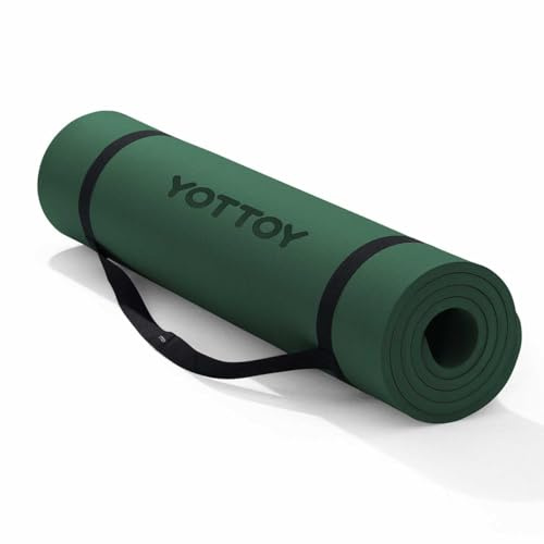 YOTTOY Yoga Mat，Extra Thick Yoga Mat (1/2inch),Professional TPE Exercise Mat,Non-Slip Workout Mat for Yoga, Pilates, Fitness, Barefoot Workouts, Home Gym Studio with Strap