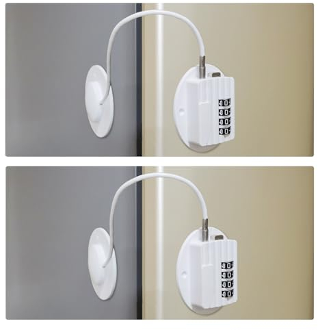 Lipaux Babysicherer Kühlschrank Schloss Kombination, Einfache Installation Kein Werkzeug Benötigen oder Bohren Schrank Schubladen Schloss mit Starken Klebrigen Klebepad(2 Stück, Weiß)