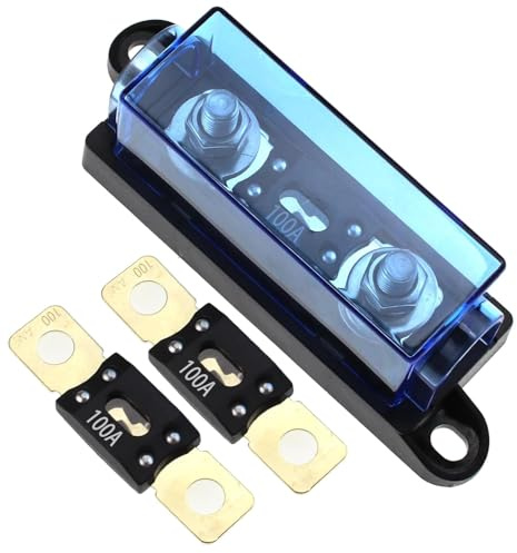 RKURCK Portafusibili a 1 via MEGA/AMG 100A, fusibile Bolt Down M8 5/16 (confezione da 2 fusibili da 100 A + portafusibili 100 A)