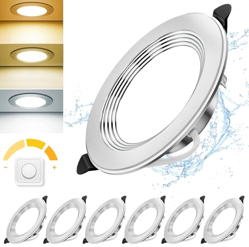 Asstikoo Spot Led Encastrable Dimmable Extra Plat, Aluminium Spots LED 7W 700lumen IP44 220V-240V, Blanc Chaud 3000K, Blanc Neutre 4500K, Blanc Froid 6000K, Pour Salle de Bain, Salon, Lot de 6