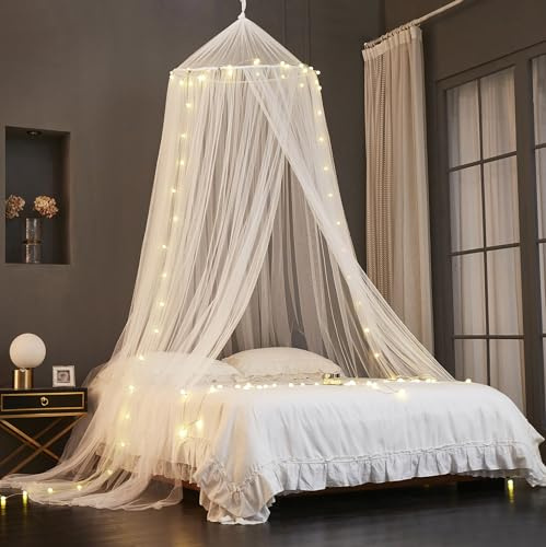 ZIQINPSQ Bed Canopy for Girls,Canopy For Bed,Princess Mosquito Net Play Tent For Kids,Hanging Bed Net Cover For Girls Room Decor (White)