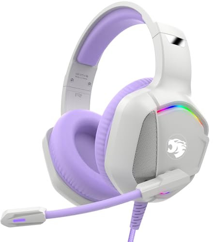 Auriculares para juegos con micrófono para PC, Xbox One Series X/s, PS4, PS5, Switch, auriculares estéreo con cancelación de ruido con micrófono, RGB, para computadora, portátil, Mac, Nintendo (blanco