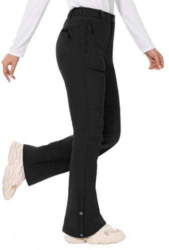 Hiauspor Womens-Snow-Ski-Pants-Fleece-Lined-Water-Resistant Insulated Thermal Flare Warm for Snowboard Winter Hiking(Black, 6, 29)