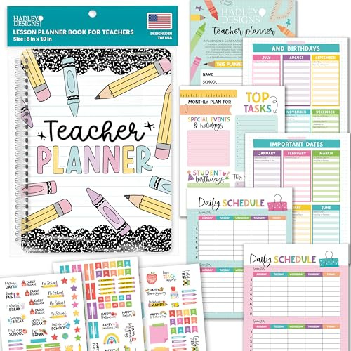 Hadley Designs Teacher Planner 2026-2027 – Undated Teacher Planners, Homeschool Lesson Planner Book for Teachers Must Haves, Lesson Plan Book For Teachers Classroom Supplies & Appreciation Gifts