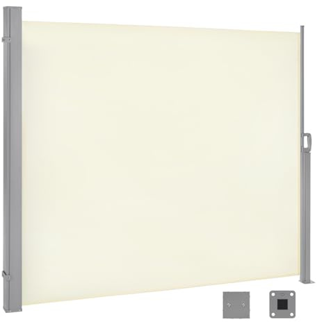 WOLTU Paravento Esterno, Tenda Laterale Retrattile, 180x350 cm, Frangivista, Protezione Solare & Antivento, per Giardino, Balcone, Terrazza, Patio, Crema