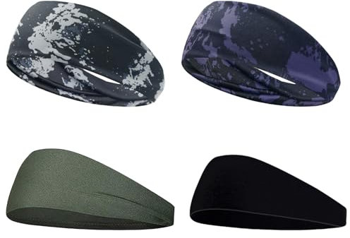 MUNSKT Sport-Stirnband, 4-teiliges Set, Herren-Stirnband, langlebig, schweißabsorbierend, leicht und atmungsaktiv, geeignet für Laufen, Fitness, Radfahren und Ballspielen