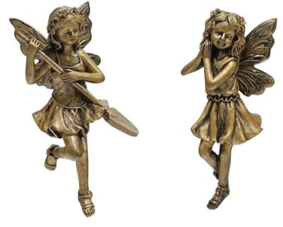 Beauace 2 Stück Elfen Blumentopf Hänger Kupferimitat Gartendeko Für Draußen Lustiges Deko Frösche Figuren Balkon Garten Topfdekorationen (Gold, 2PCS)