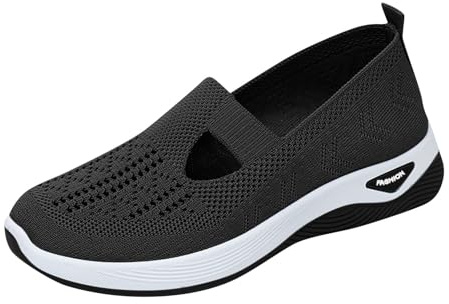 SOOUICKER Slip on Trainers Women Wide Fit Ladies Breathable Mesh Walking Running Sandals Comfortable Arch Support Soft Sole Athletic Tennis Sneakers Non Slip Low Top Orthopedic Shoes