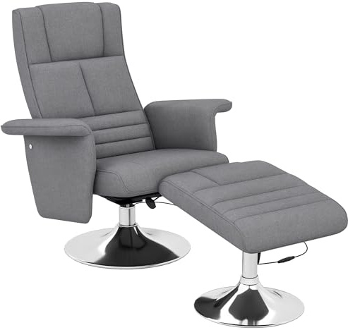 HOMCOM Fauteuil Relax massant avec Pouf, Fauteuil TV avec Fonction Chaise Longue, siège pivotant à 360° Assise rembourrée Confortable, jusqu'à 120 kg, pour Salon, Chambre, Tissu Effet Lin, Gris foncé