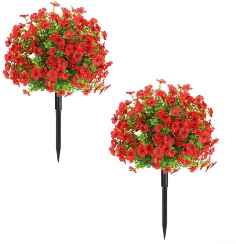 Sumsoctober Albero di bosso artificiale a sfera, 61 cm, per interni ed esterni, decorazione per piante da giardino con fogliame denso, diametro 40 cm, confezione da 2 (rosso)