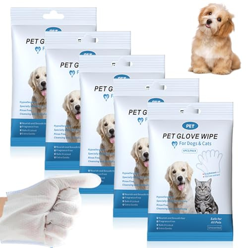 GBKDQQ 30 piezas de guantes de limpieza para gatos y perros, toallitas húmedas para mascotas, guantes para el aseo del pelaje, limpieza suave y eliminación de olores, hipoalergénico para gatos y