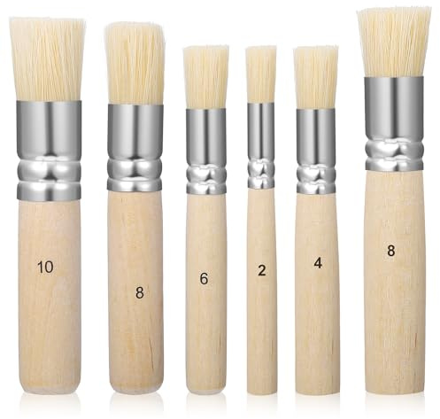 Juego de 6 pinceles redondos con plantilla de madera, pinceles redondos de cerdas naturales, 6 tamaños para acrílico, óleo, acuarela, tiza, manualidades