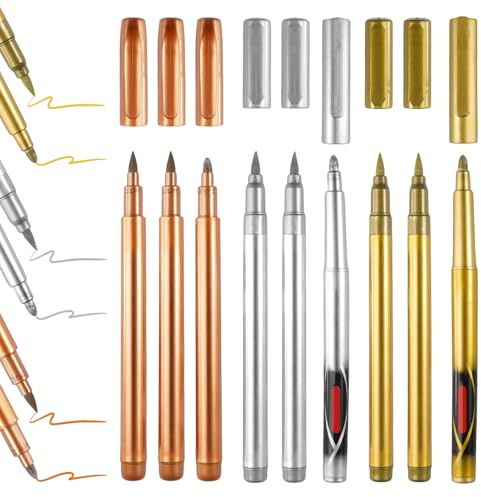 9 stycken guld silver metalliska markörpennor set, guld och silver penna glas höjdpunkt, metalliska märkpennor glänsande höjdpunkt för gör-det-själv-fotoalbum, kort hantverk, målning, stenar måla