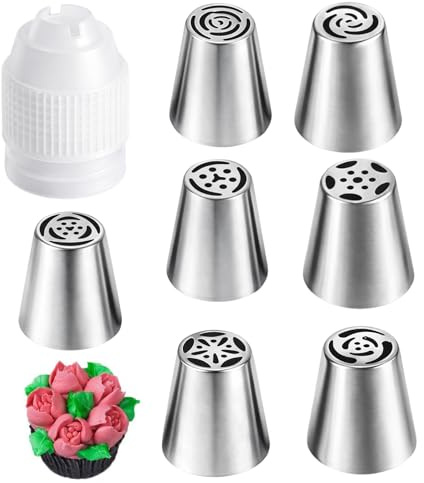 Piping Bags and Nozzles Set, 7 Cake Decorating Nozzles with Piping Bags, Baking Accessories for Icing Piping Kit, Edible Cake Decorations Tools