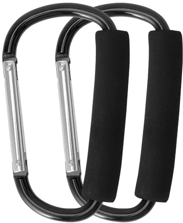 TLDBATICE 2 crochets pour poussette, mousquetons pour poussette, Mummy Clip en alliage d'aluminium avec éponge pour sacs, crochets pour poussette, noir (13 cm x 7,5 cm)