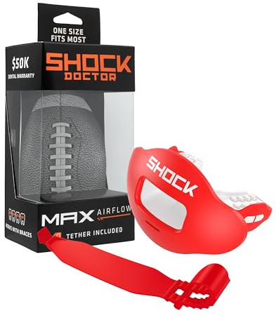 Shock Doctor Lip Guard, Adult and Youth Mouth Guard Football with Strap, Breathable Wide Opening Football Mouthpiece for Youth and Adults OSFA, Shock Doctor Mouth Guards, Max Airflow