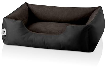 BedDog Hundebett LUPI, Hundekissen mit Abziehbaren Waschbaren Bezug, Hundekorb, Hundesofa, für Kleine Hunde, S, schwarz-braun
