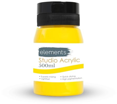 Elements 500ml Acrylic Paint 500 ml Tub - Quick Drying Acrylic Paints with High Pigment and Vibrant Colour Pigment Med Yellow