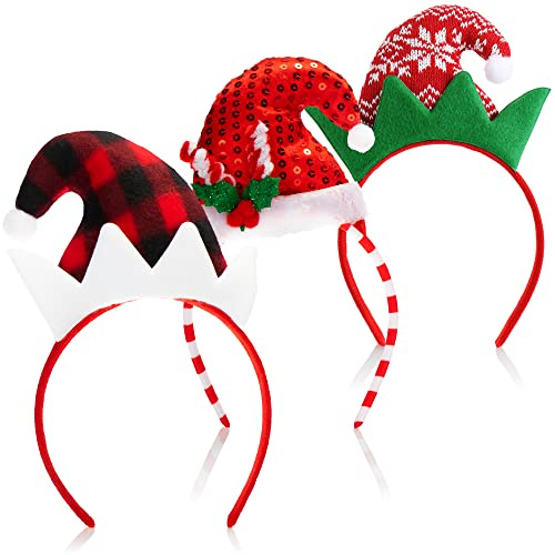 com-four® 3x Bandeau de Noël - couvre-chef & bonnet de Noël - déguisement de lutin de Noël - bandeau avec motif bonnet pointu - déguisement de Noël