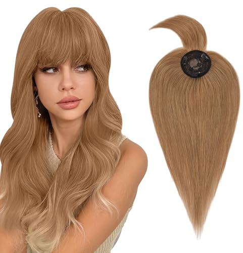 Silk-co Toupet Capelli Donna Veri Extension Clip 100% Remy Human Hair Topper Uomo Capelli Lisci Naturali 25 cm (32 g) #6 Marrone Chiaro