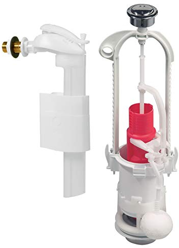 Wirquin 10724036 Chasse d'eau wc complète mécanisme wc double chasse MVB & robinet flotteur à alimentation latérale F90, gris et rouge