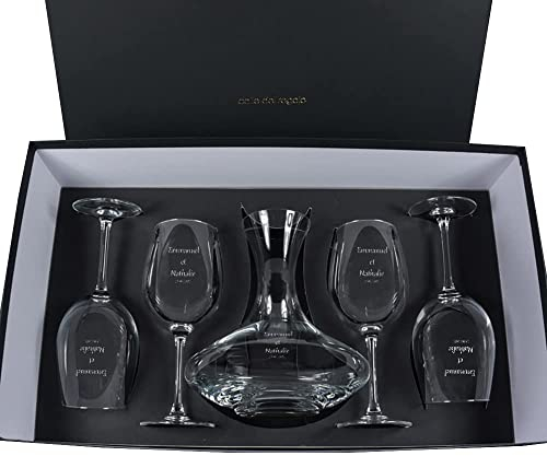 Cofanetto caraffa e bicchieri da vino con scatola (Cofanetto Caraffa e bicchieri personalizzati per coppie Regalo Matrimonio, San Valentino, anniversario di matrimonio, nozze d'oro o nozze