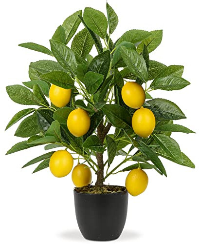 Pianta Artificiale di Limone 40 cm in Vaso Nero - Decorativa Come Vera Con Ramo e Frutti per Casa, Soggiorno, Cucina, Ufficio