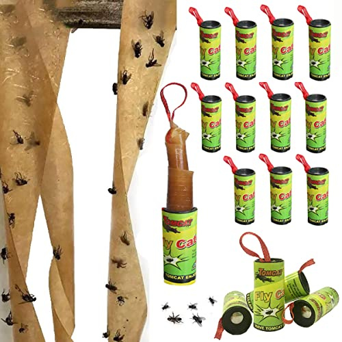 BTORER Trappole per Mosche per Interni ed Esterni, Striscia di Carta Adesiva Anti-mosche, Striscia per Mosche da Frutta, Nastro Trappola per Mosche, Trappola per Mosche da Frutta a Sospensione per