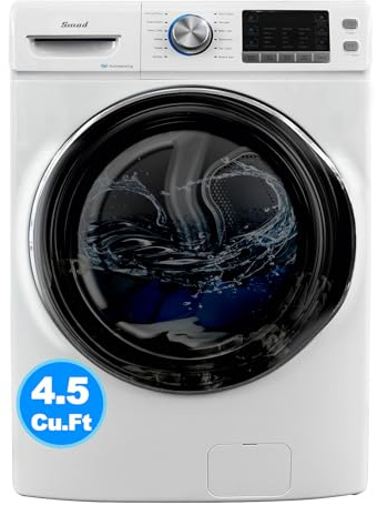 Smad 4.5 Cu. Ft. Front Load Washing Machine with Quiet Inverter Motor, 27 in. Front Load Washers, Steam and Water Plus Functions, Quick Wash, 12 Washing Cycles, 120V, White