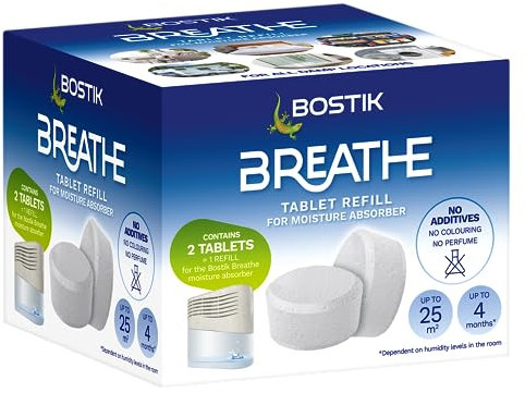 Bostik Breathe Dehumidifier Refill Tablets (Pack of 2) Dye-Free and Fragrance-Free - Cover Areas Up to 25m2 - For Use Around The Home and in Caravans and Motorhomes - Last up to 4 Months