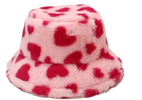 KGM Accessories Chapeau cloche en fausse fourrure douce – Chapeau d'été d'hiver, Cœur rose., taille unique
