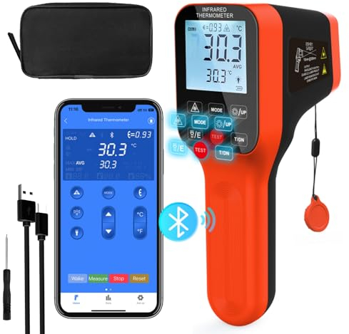 WapoRich IR Pyrometer Bluetooth Infrarot Thermometer Berührungslose -50~1600℃ DS 30:1 Laser Temperaturmessgerät für Kochen/Barbecue/Industrie/Gefrierschrank (Nicht für Menschen) - RQ-1600APP