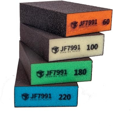Sewokon Lot de 4 blocs de ponçage, éponges de ponçage, bloc de papier abrasif 4 grains (60-100-180-220), blocs de ponçage pour papier abrasif à bois, papier abrasif pour murs, éponge de ponçage