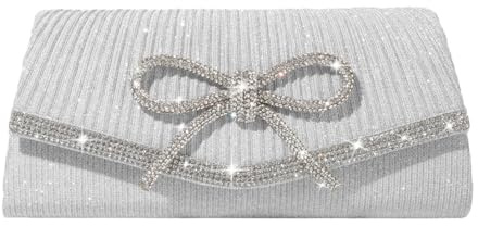 Trisapu Bow Evening Bag Sparkly Clutch Purses for Women Wedding Glitter Rhinestone Party Prom Purse Dressy Clutch Bags Silver