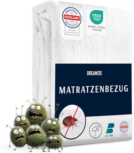 Dreamzie Matratzenbezug 90 x 200 (25cm) gegen Milben und Bettwanzen - Milbenbezug Matratzen Komplett mit Reißverschluss - Matratzenschoner 90x200 für Allergiker - Wasserdicht, Bi-Ome und Öko-Tex