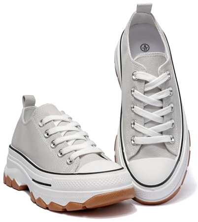 Nexsus Plus Ladies Women Chunky Sole Lace Up Low Top Sneakers Trainers (L.Grey, UK Footwear Size System, Adult, Women, Numeric, Medium, 8)