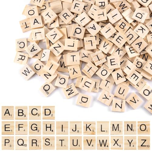 200pcs Tuiles de Lettre en Bois A-Z, Scrabble pour Travaux Manuels, étude, Orthographe, Lettres Mobiles avec Puzzle Alphabets - 20 x 18 x 4mm