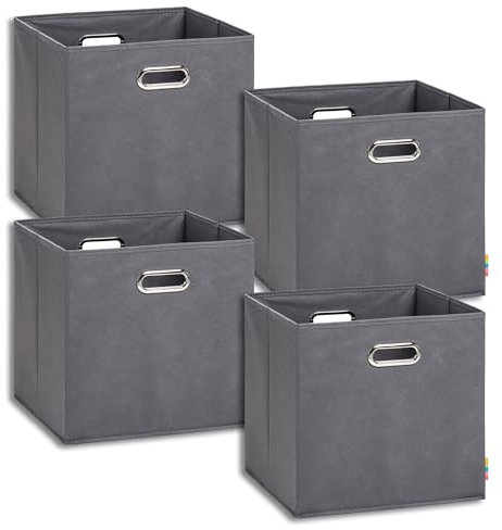 Storanda | 4er Set Aufbewahrungsbox 33x33x32.5 cm | Breite Griffe auf zwei Seiten | Stabil & Faltbar | Regalbox für Würfelregal | Ideal für Zuhause & Kinderzimmer | Anthrazit