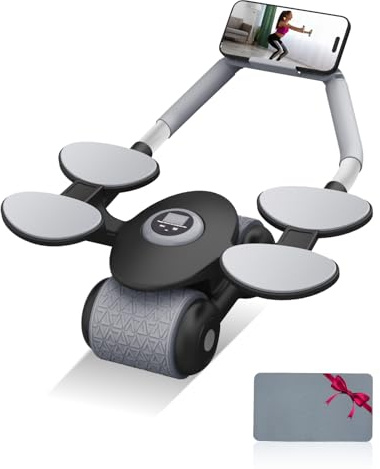 Zumhigh Rouleau abdominal à rebond automatique amélioré avec coudière et minuteur, assemblage facile, comprend une genouillère, parfait pour la salle de sport à domicile et les entraînements de base