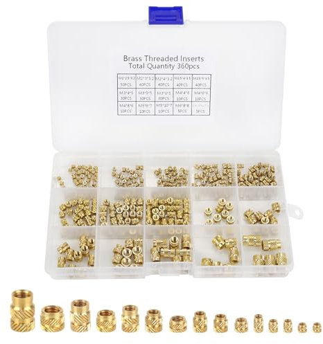 Xmart 360 Piezas Insertos Roscados M2 M2.5 M3 M4 M5 M6 Alojamiento de Tuerca de Latón Fundente para roscas de Latón Alojamiento de Tuerca para Calentar Piezas Impresas en 3D y Piezas de Plástico