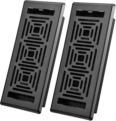 Floor Register 4x14, Floor Vent Covers, Steel Adjustable Air Supply Grille Register Vent Cover Grill for Sidewall and Floor, Vent Covers for Home Floor, 2 Pack Black