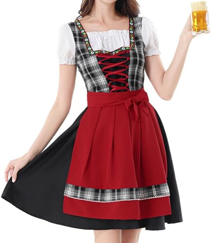 Conjunto genérico Dirndl auténtico para mujer para fiesta de la cerveza Oktoberfest – Vestido tradicional de Baviera con escote y falda larga – Festival, Carnaval, Halloween, Le Noir, XXX-Large